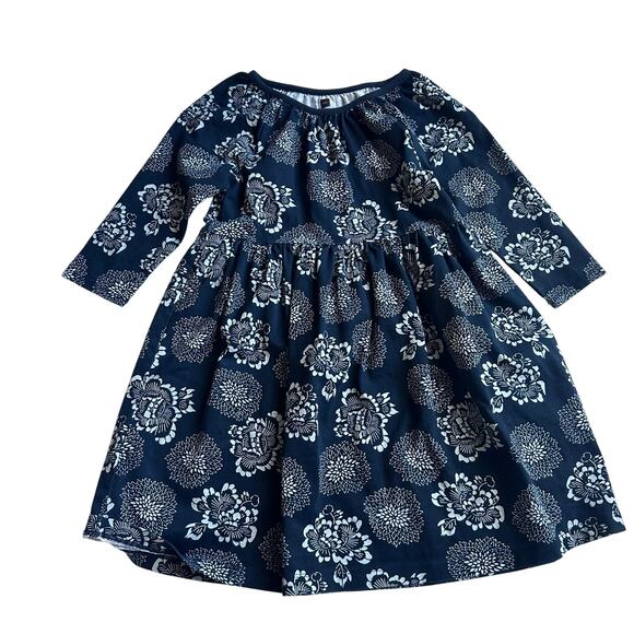 Tea Collection Blue Floral Long Sleeve Dress - Size 7 - Picture 1 of 4